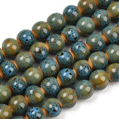 Handmade Fancy Antique Glazed Porcelain Ceramic Round Beads Strands&nbsp;PORC-L019-10mm-11