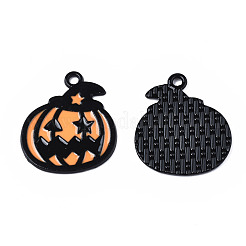 スプレープリント合金エナメルチャーム  カドミウムフリー＆ニッケルフリー＆鉛フリー  ハロウィン  カボチャ  ブラック  23x20x1mm  穴：1.8mm&nbsp;PALLOY-N164-020B