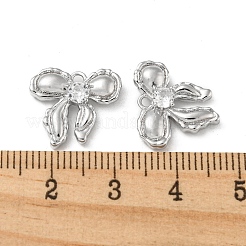 ラックメッキ真鍮チャーム  ガラスと  ちょう結びのチャーム  プラチナメッキ  14x15x3mm  穴：1.4mm&nbsp;KK-H460-57P