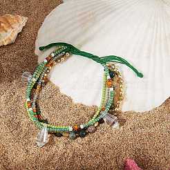 Sparkling Glass Seed Beads 5 Layered Anklet&nbsp;AJEW-SW00006-01