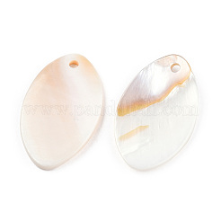 天然淡水シェルのペンダント  オーバルチャーム  乳白色  34x20.5x2~3mm  穴：2.5mm&nbsp;SHEL-N026-214B-B01