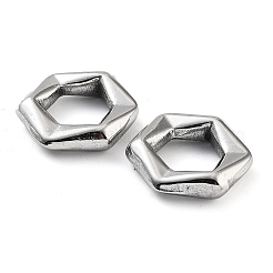 変色しない201ステンレススチールビーズ  六角  ステンレス鋼色  17x19.5x4.5mm  穴：10.5x9.5mm&nbsp;STAS-Z057-22P