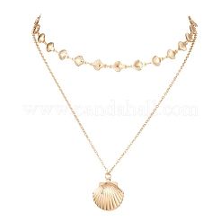 Summer Beach Alloy Shell Shape Pendant Double Layer Choker Necklaces for Women&nbsp;NJEW-Z116-02G