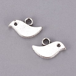 チベット風合金チャーム  カドミウムフリー＆鉛フリー  鳥  アンティークシルバー  7x11x1mm  穴：1mm&nbsp;TIBEP-A18898-AS-LF