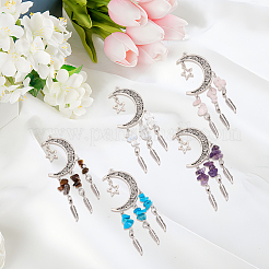 10Pcs 5 Styles Opalite & Synthetic Turquoise & Natural Amethyst & Tiger Eye & Rose Quartz Chip and Alloy Hollow Moon Big Pendants&nbsp;FIND-BM0001-84