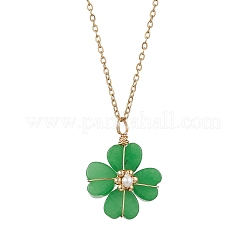Dyed Natural Malaysia Jade Clover Pendant Necklaces&nbsp;NJEW-JN05132-05