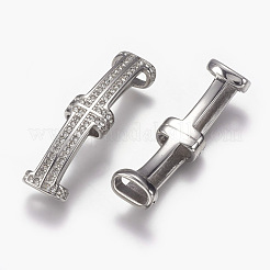 304ステンレススチールスライドチャーム  ラインストーン付き  長方形  ステンレス鋼色  42x11x7mm  穴：4x8mm&nbsp;STAS-I082-03P