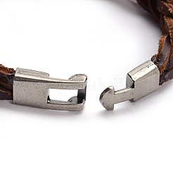 スタイリッシュな編みこみレザーコードブレスレット  合金スナップロックの留め金付き  ミックスカラー  200x13mm&nbsp;BJEW-F173-08