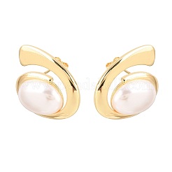 Vortex Spiral Brass & ABS Imitation Pearl Stud Earrings&nbsp;EJEW-T051-05G