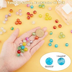 スプレー塗装透明クラックガラスビーズ連売り  ラウンド  ミックスカラー  10mm  穴：1.3mm  約100~105個/箱&nbsp;CCG-X0005-10mm-B