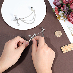 クロス合金ラインストーンラペルピンバック  バックパックの服に掛けられるチェーンブローチ  プラチナ  125mm&nbsp;JEWB-WH0051-057P