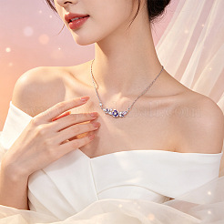 真鍮製パヴェパープルキュービックジルコニアフラワーペンダントネックレス（女性用）  プラチナ  15.75インチ（40cm）&nbsp;WGF8B23-01
