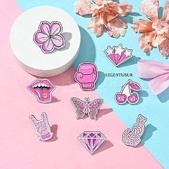 9個 9スタイル ピンクシリーズ エナメルピン  プラチナトーン合金ブローチ服バックパック女性用  混合図形  23.5~36.5x17~35.5x1.5mm  1個/スタイル&nbsp;JEWB-SZ0002-03