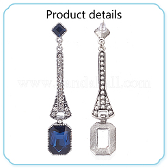 4 Pairs 4 Colors Rhinestone Rectangle Dangle Stud Earrings&nbsp;EJEW-AN0004-18