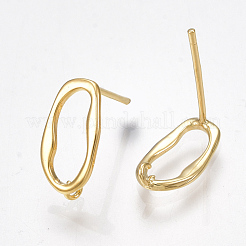 真鍮製スタッドピアスパーツ  カン付き  オーバル  ニッケルフリー  18KGP本金メッキ  12x6mm  穴：1mm  ピン：0.7mm&nbsp;KK-S350-010G
