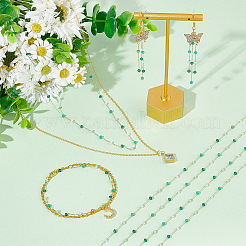 DIY チェーン ブレスレット ネックレス メイキング キット  ガラスカットラウンドビーズチェーンを含む  亜鉛合金カニカン  アイアン製丸カン  グリーン  チェーン：5m /セット&nbsp;DIY-NB0008-59