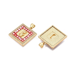 真鍮マイクロパヴェクリアキュービックジルコニアペンダント  カドミウムフリー＆鉛フリー  シェル＆エナメル付き  スクエア＆キリスト教のチャーム  ミックスカラー  24.5x22x4mm  穴：5x3.5mm&nbsp;KK-N254-216G-A