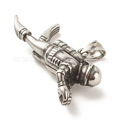 304ステンレスペンダント  ダイバー  アンティークシルバー  20x49x13mm  穴：5x8.5mm&nbsp;STAS-G259-01AS