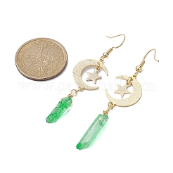 ムーン＆スターブラスダングルイヤリング  染色天然水晶ナゲットロングドロップイヤリング  ミックスカラー  61~83x16.5mm&nbsp;EJEW-JE05460