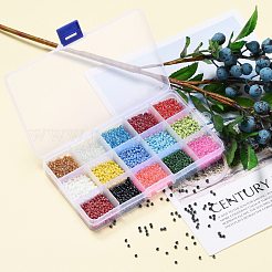 180g15色ガラスシードビーズ  光沢のある  ラウンド  ミックスカラー  8/0  3~4x2~3mm  穴：0.8~1mm  12 G /カラー&nbsp;SEED-JQ0003-01D-3mm