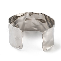 Non-Tarnish 304 Stainless Steel Textured Wide Open Cuff Bangles for Women&nbsp;BJEW-Z067-01P-02