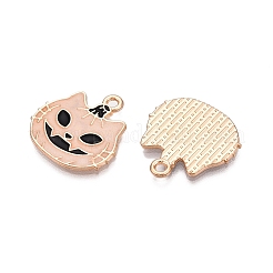 ハロウィーンテーマラックメッキ蓄光合金エナメルペンダント  暗闇で光る  猫のチャーム  ゴールドカラー  20x19.5x1mm  穴：1.8mm&nbsp;ENAM-N056-239G