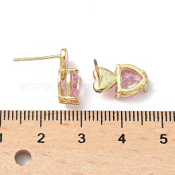 ハート真鍮キュービックジルコニアスタッドピアス  エナメル  鉛フリー＆カドミウムフリー  長持ちメッキ  18KGP本金メッキ  13.5x8.5mm&nbsp;EJEW-A132-05G