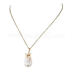 Natural Boraque Keshi Pearl Rectangle and Brass Crystal Rhinestone Butterfly Pendant 304 Stainless Steel Cable Chain Necklaces for Women&nbsp;NJEW-JN06192