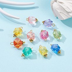 透明なアクリルパーツ  アンティークゴールドメッキ合金パーツ  多面カット  ポリゴン  ミックスカラー  15x10x10mm  穴：2mm&nbsp;PALLOY-JF00752