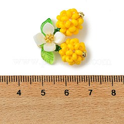ガラスシードビーズペンダント  花のチャーム  アクリル製の葉と304ステンレス鋼製のオープン丸カン付き  きいろ  23x11.5x14mm  穴：5.4mm&nbsp;PALLOY-MZ01338-02