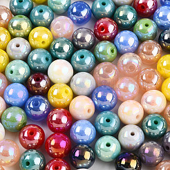 ガラスシードビーズ  虹メッキ  ラウンド  ミックスカラー  10x9~10mm  穴：1.2~1.6mm  約355個/ポンド&nbsp;SEED-N007-10mm-16
