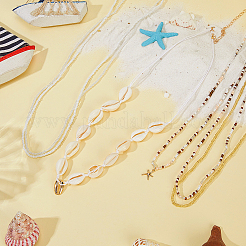 6Pcs 6 Styles Summer Beach Glass Seed Beads and Natural Cowrie Shell Beaded Waist Belly Chains Sets for Women&nbsp;AJEW-WH20019-89