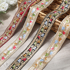 ポリエステル刺繍スパンコールリボン  洋服アクセサリー  アンティークホワイト  1-3/8インチ（36mm）&nbsp;OCOR-WH20003-39C