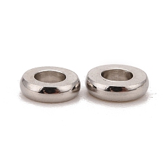 変色しない304ステンレススチールスペーサービーズ  ドーナツ  ステンレス鋼色  4x1mm  穴：2mm&nbsp;STAS-F136-03P