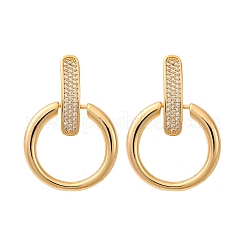 Brass Micro Pave Clear Cubic Zirconia Ring Dangle Stud Earrings&nbsp;EJEW-F374-01G