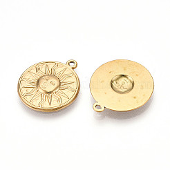 304ステンレスペンダント  イオンプレーティング（ip）  フラットラウンド、サンチャーム付き  18KGP本金メッキ  20x18x2mm  穴：1.2mm&nbsp;STAS-N109-56G