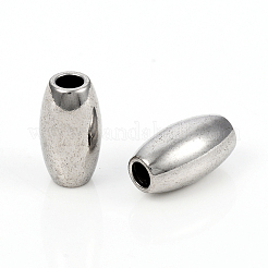 変色しない201ステンレススチールヨーロピアンビーズ  大穴ビーズ  ライス  ステンレス鋼色  17x9.3mm  穴：4mm&nbsp;STAS-I149-29P