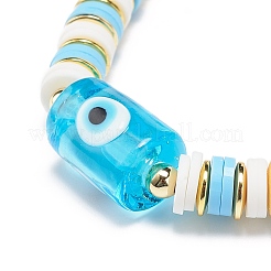 4Pcs 4 Color Handmade Evil Eye Lampwork Column Beaded Stretch Bracelets Set&nbsp;BJEW-JB08904