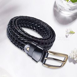編み込み牛革メンズチェーンベルト1本  合金バックル付き  アンティークブロンズ  ブラック  1210x34.5mm&nbsp;AJEW-CL0002-14B