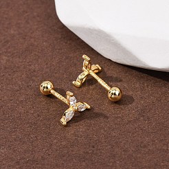 ウィンドミル 925 スターリングシルバー マイクロパヴェ クリアキュービックジルコニア スタッドピアス  ゴールドカラー  6x7mm&nbsp;EJEW-K317-13G