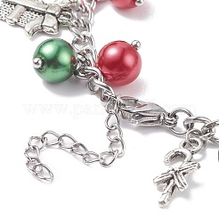 Christmas Gift Box & Tree & Snowflake & Reindeer Alloy Charm Bracelet with Glass Pearl&nbsp;BJEW-TA00097