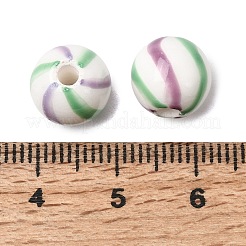 手作りの陶器ビーズ  手描き  ツートンカラーのストライプ柄の丸い  ライムグリーン  10mm  穴：2.5mm&nbsp;PORC-A034-01E