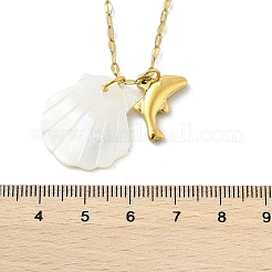 Summer Beach Natural Shell & 304 Stainless Steel Pendant Necklaces for Women&nbsp;NJEW-P323-01A-G