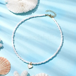 Bohemia Freshwater Shell Heart Pendant Necklaces&nbsp;NJEW-JN04774