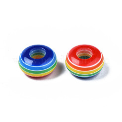ストライプ樹脂大穴ビーズ  フラットラウンド  ミックスカラー  14x7.5mm  穴：5.5mm&nbsp;RESI-YWC0001-03