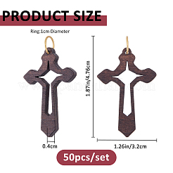 クロスウッドペンダント50個。  304ステンレススチールオープン丸カン付き  ココナッツブラウン  47.6mm&nbsp;PALLOY-FH00175