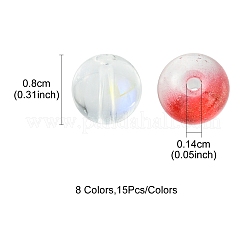 120個8色ガラスビーズ  ラウンド  ミックスカラー  8mm  穴：1.4mm  15個/カラー&nbsp;GLAA-FS0001-42