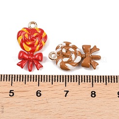 合金エナメルチャーム  蝶結びのチャーム付きロリポップ  ゴールドカラー  ミックスカラー  20x11.5x4mm  穴：1.5mm&nbsp;ENAM-A012-03G
