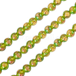 1連売りハンドメイドゴールドサンドランプワークビーズ連売り  花の丸  オリーブドラブ  10mm  穴：1mm  約40個/連  14.96''（38センチメートル）&nbsp;LAMP-TA0002-09E