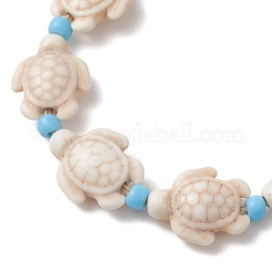 Adjustable Synthetic Turquoise Sea Turtle Beads Braided Bead Bracelets for Women&nbsp;BJEW-JB13584